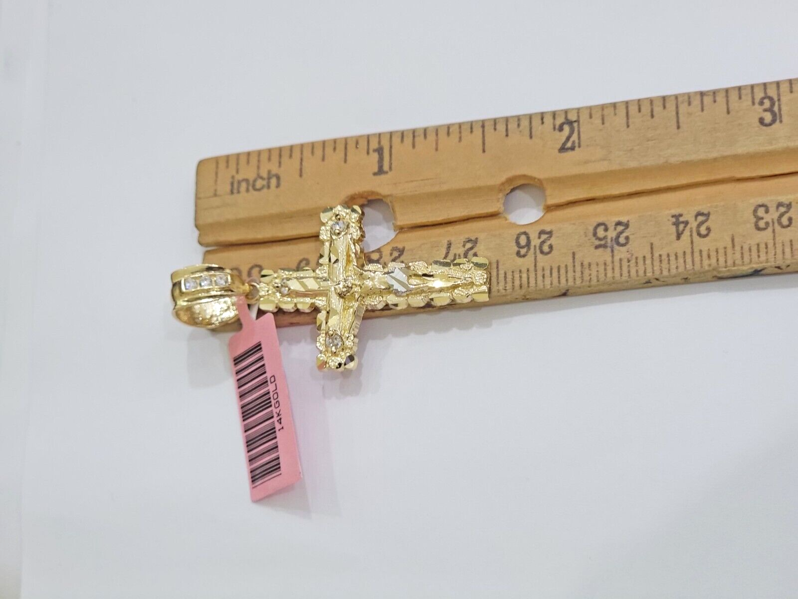 14k Yellow Gold Cross Nugget Pendant Jesus Crucifix 1.5 Inch 14kt Charm Men REAL