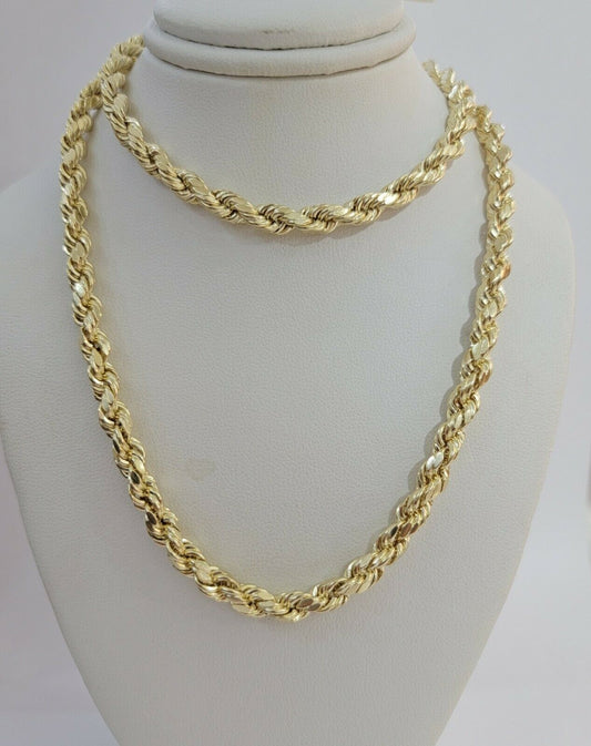 Real Solid 10k Rope Necklace 6mm Chain 18"-30" Inch 10kt Yellow Gold Diamond Cut