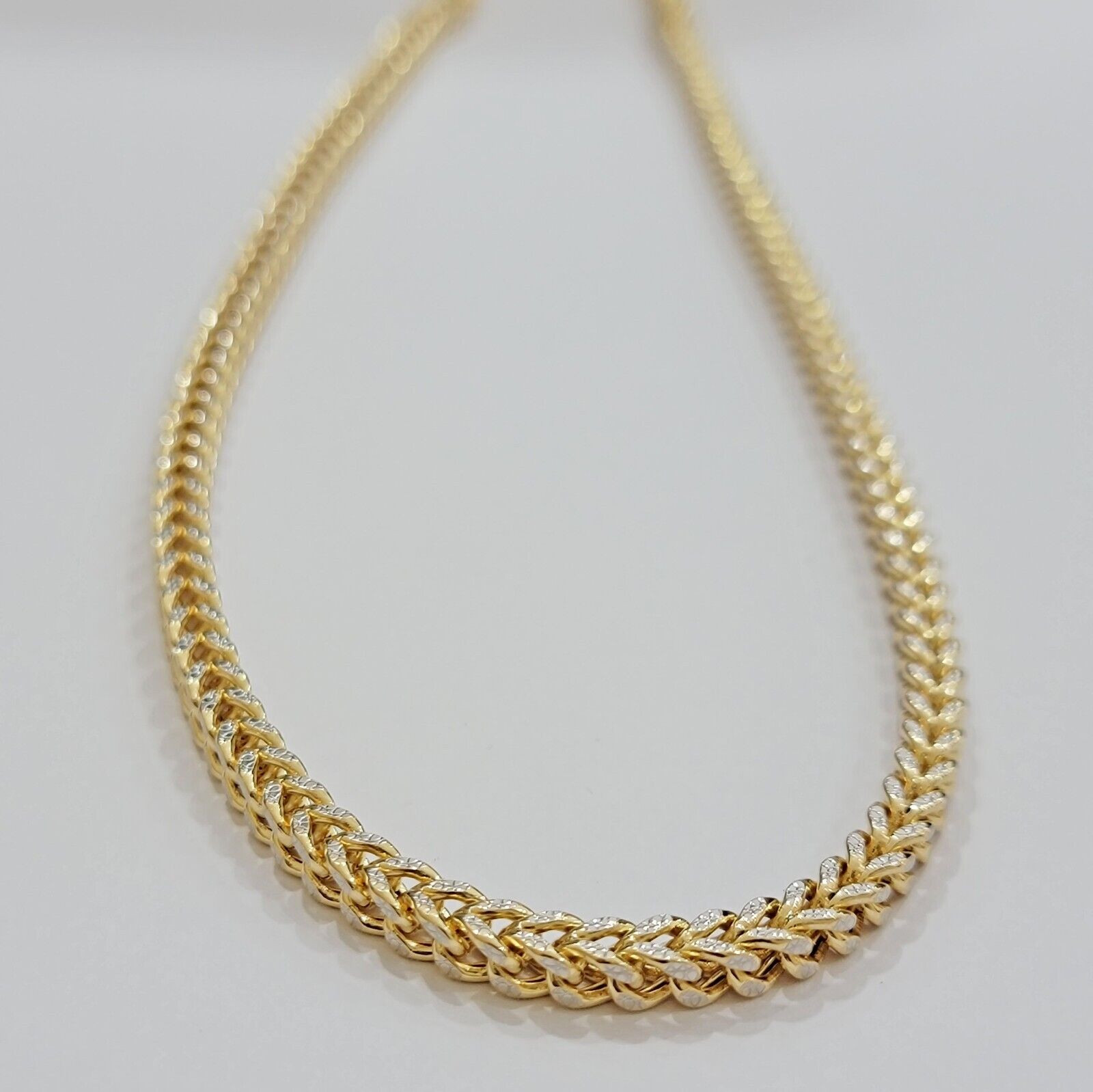 14k Gold Mens Necklace Franco Chain 4mm 24 Inch Diamond Cut 14k Yellow Gold REAL