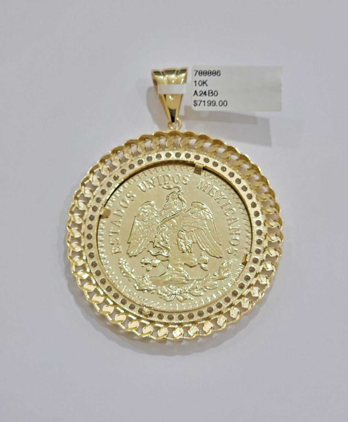 1947 Mexican Centenario Coin Charm Pendant Replica 50 Pesos With Bezel 10kt Gold