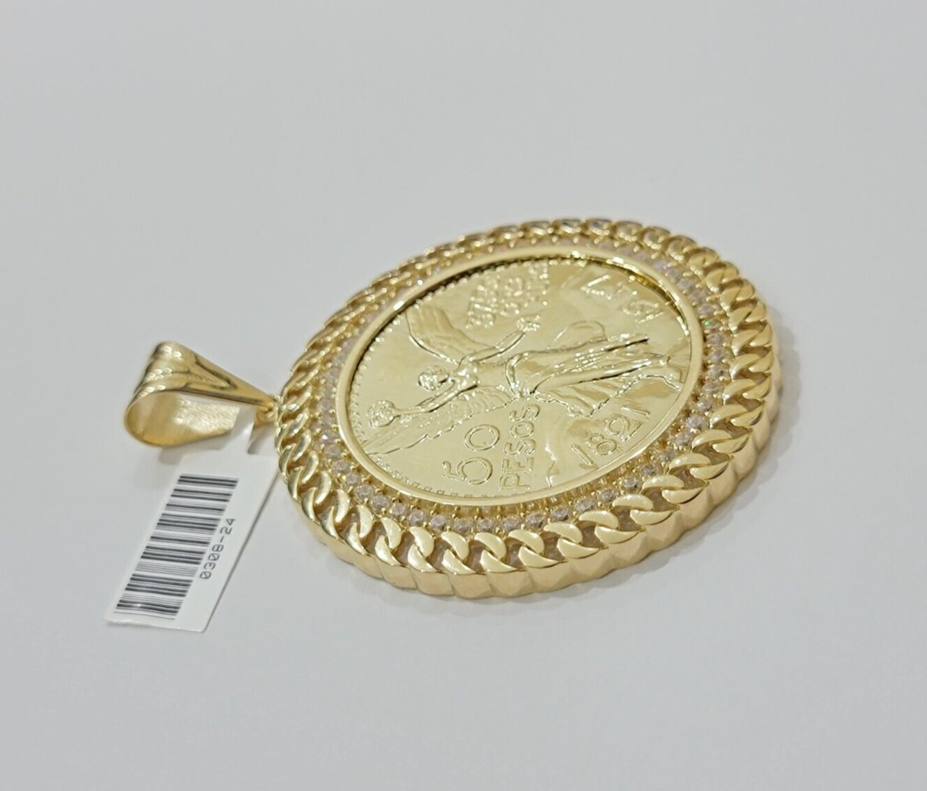 1947 Mexican Centenario Coin Charm Pendant Replica 50 Pesos With Bezel 10kt Gold