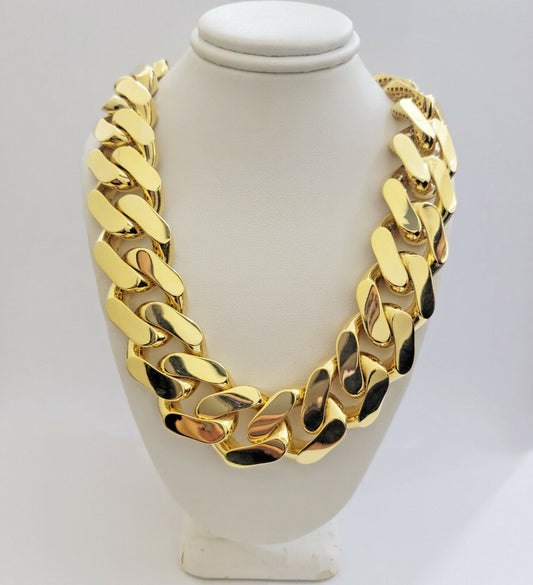 Real 10k Gold Chain Miami Cuban Royal Link 24mm Thick 30" Necklace Monaco Hollow