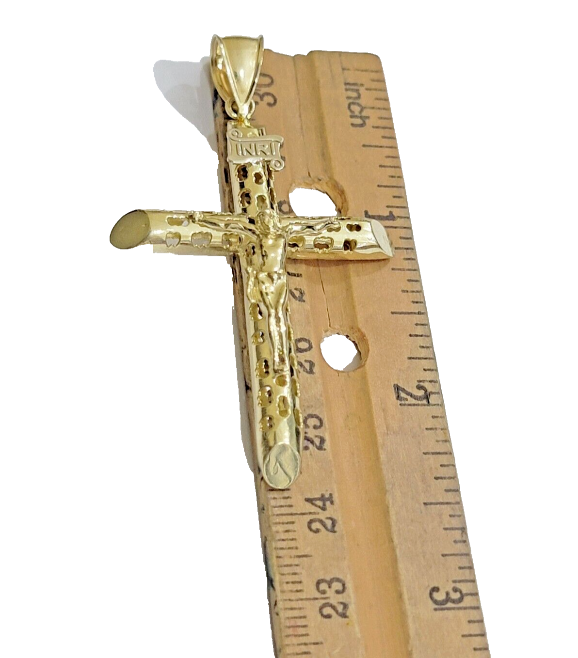 Real Gold Cross Charm Jesus christ pendant INRI crucifix 10k Yellow oro 2.4 Inch