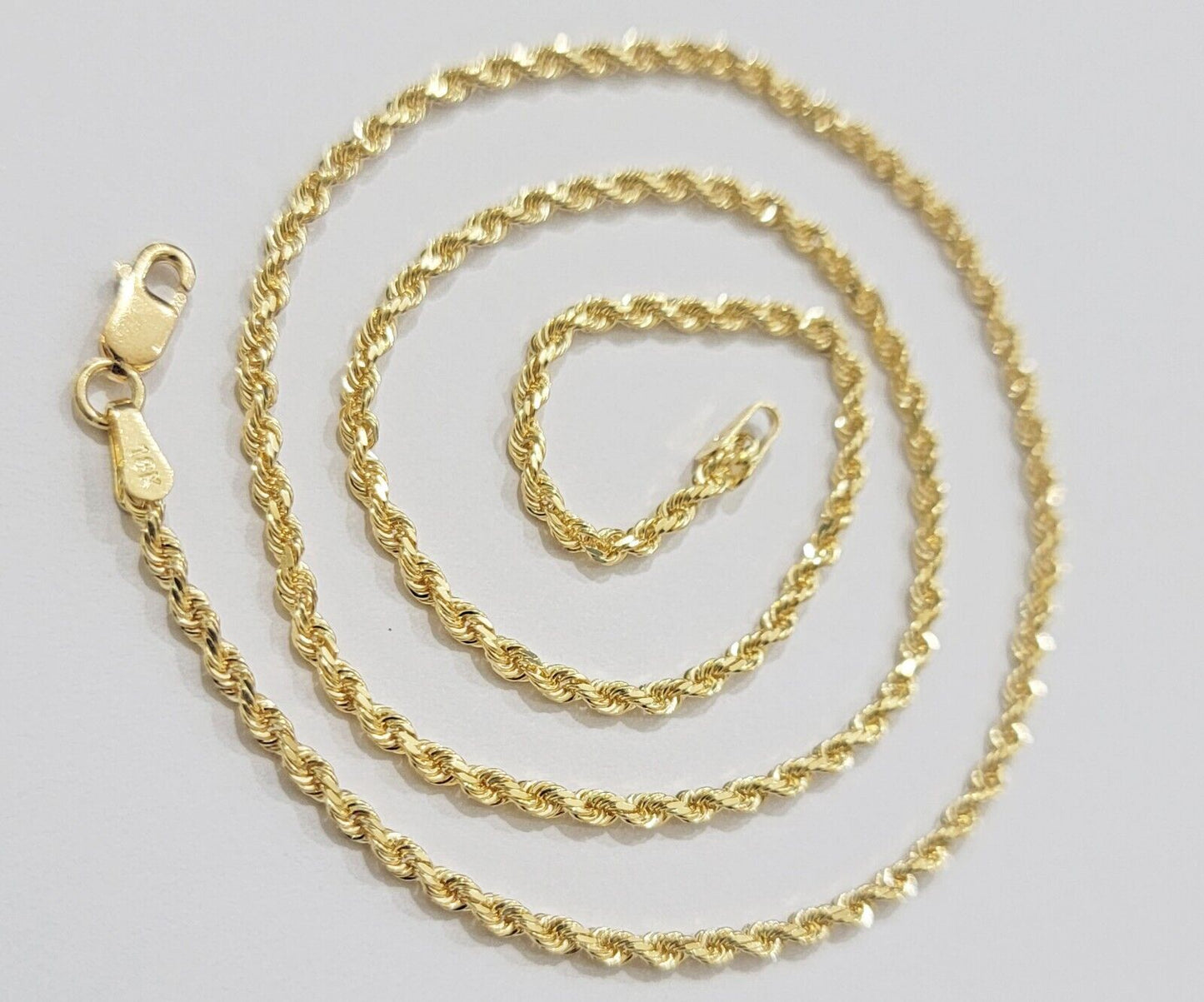 Real 18k Yellow Gold Rope Chain ladies Necklace 2mm 16 Inch Choker Solid 18kt