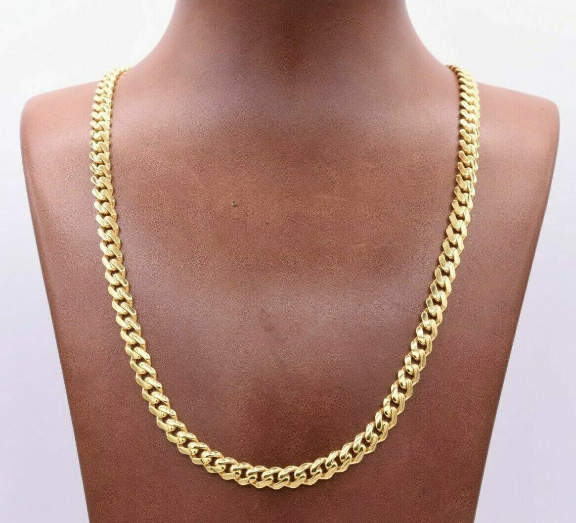 10k Yellow Gold Miami Cuban Royal Monaco Curb Link Chain 7.5mm Necklace 24