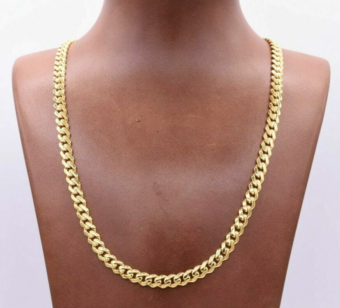 10k Yellow Gold Miami Cuban Royal Monaco Curb Link Chain 7.5mm Necklace 24" REAL