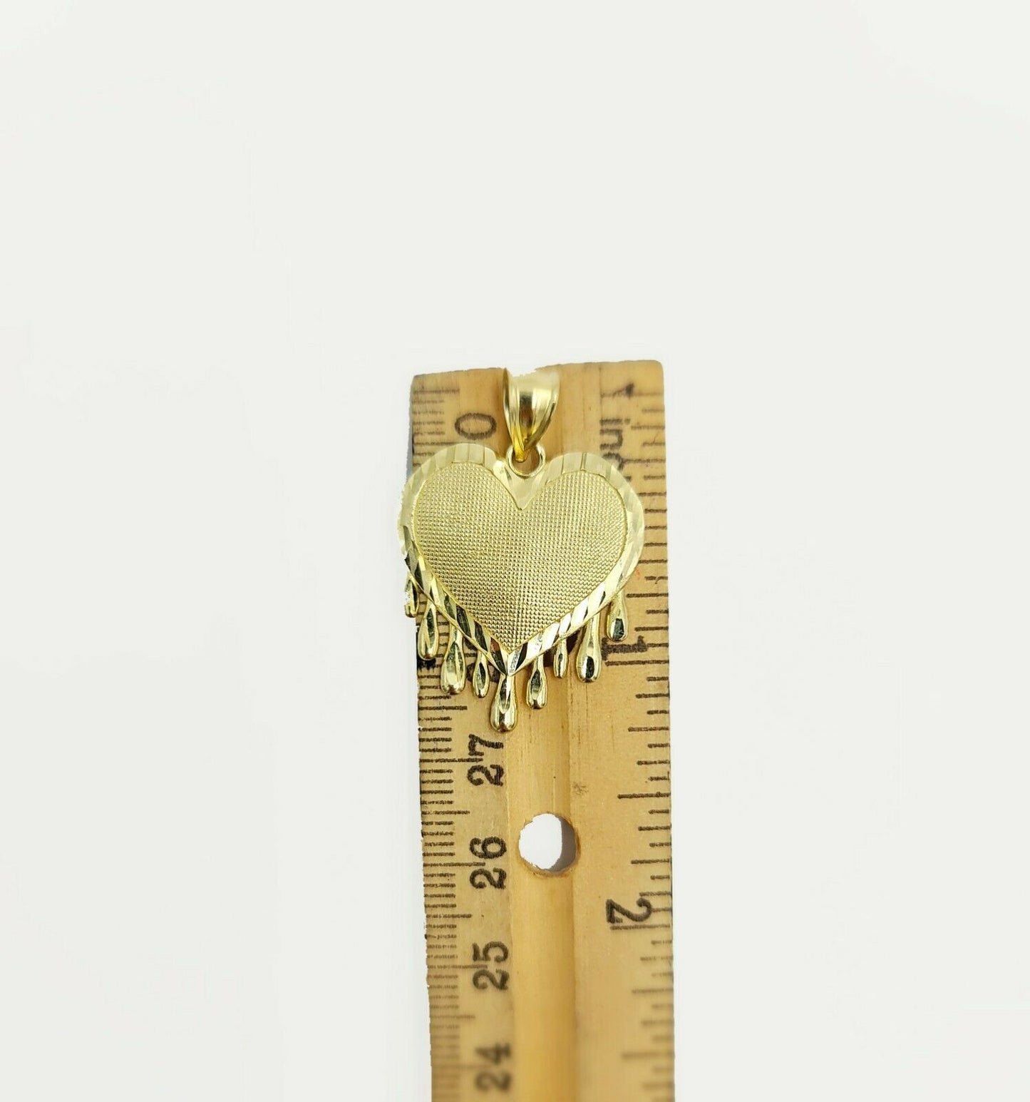 Real Gold Ladies Dripping Heart Pendant 1" Charm Genuine 10k Yellow Gold 10kt