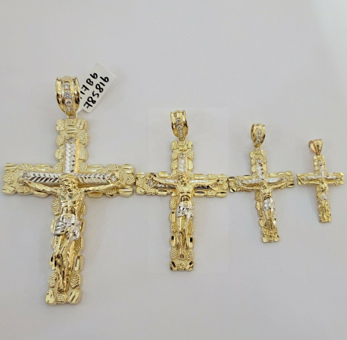 10k Gold Pendant charm Jesus cross crucifix 4" 3" 2" 1.5" Men women Real 10kt