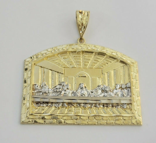 Men Real 10k Yellow Gold Nugget Last Supper Pendant Charm Medallion 2"Long SOLID