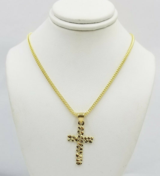 10K Yellow Gold Cross Pendant Jesus Crucifix Charm 1.5" Men Women