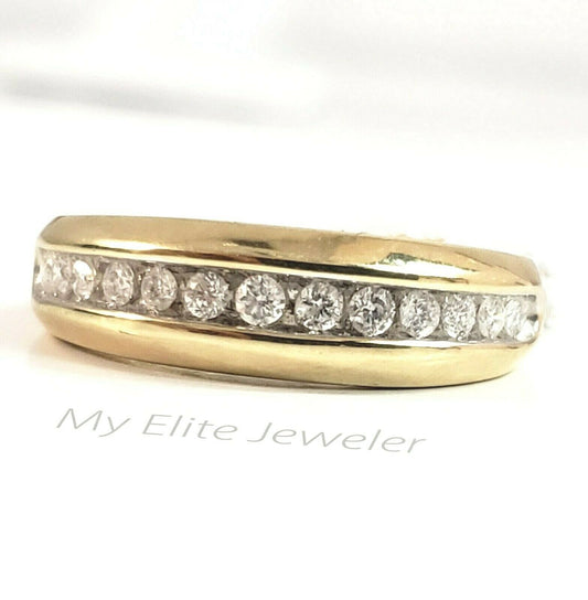 1/2 CT Men Solitaire Diamond Band Ring Round Cut 10K Yellow Gold Wedding Size 10