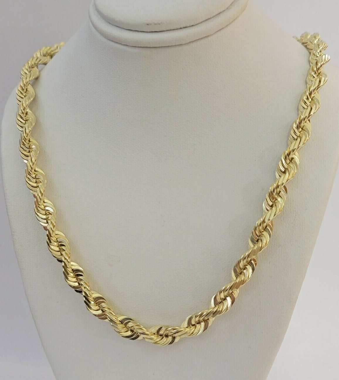 Real 14k Gold Rope chain Necklace 7mm Solid Link 14kt Yellow Gold Diamond Cuts