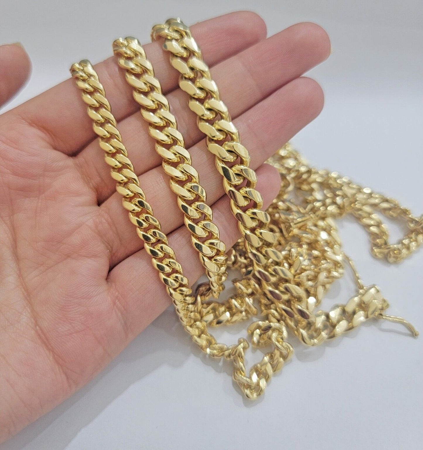 Real 10k Gold Chain Solid Miami Cuban Link Necklace 6mm 7mm 8mm 20"-28" Men's