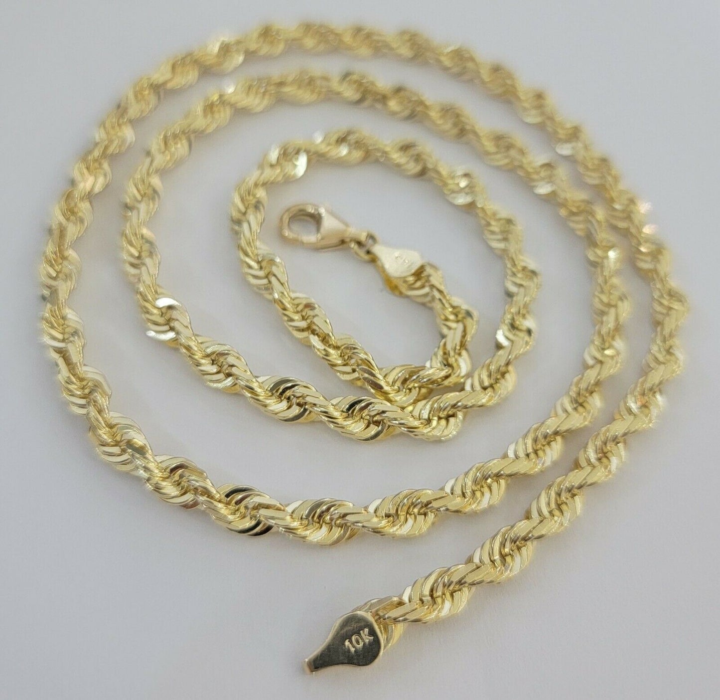 Solid Gold Rope Chain 10k Yellow Gold Necklace 24" 5mm Diamond Cut,Lobster, REAL