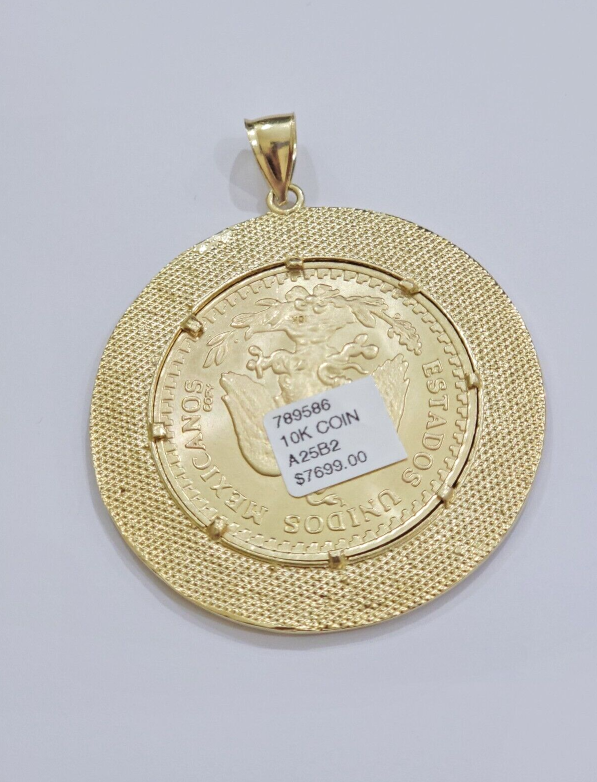 1947 Mexican Centenario Coin Charm Pendant 50 pesos With Bezel Solid 10kt Gold
