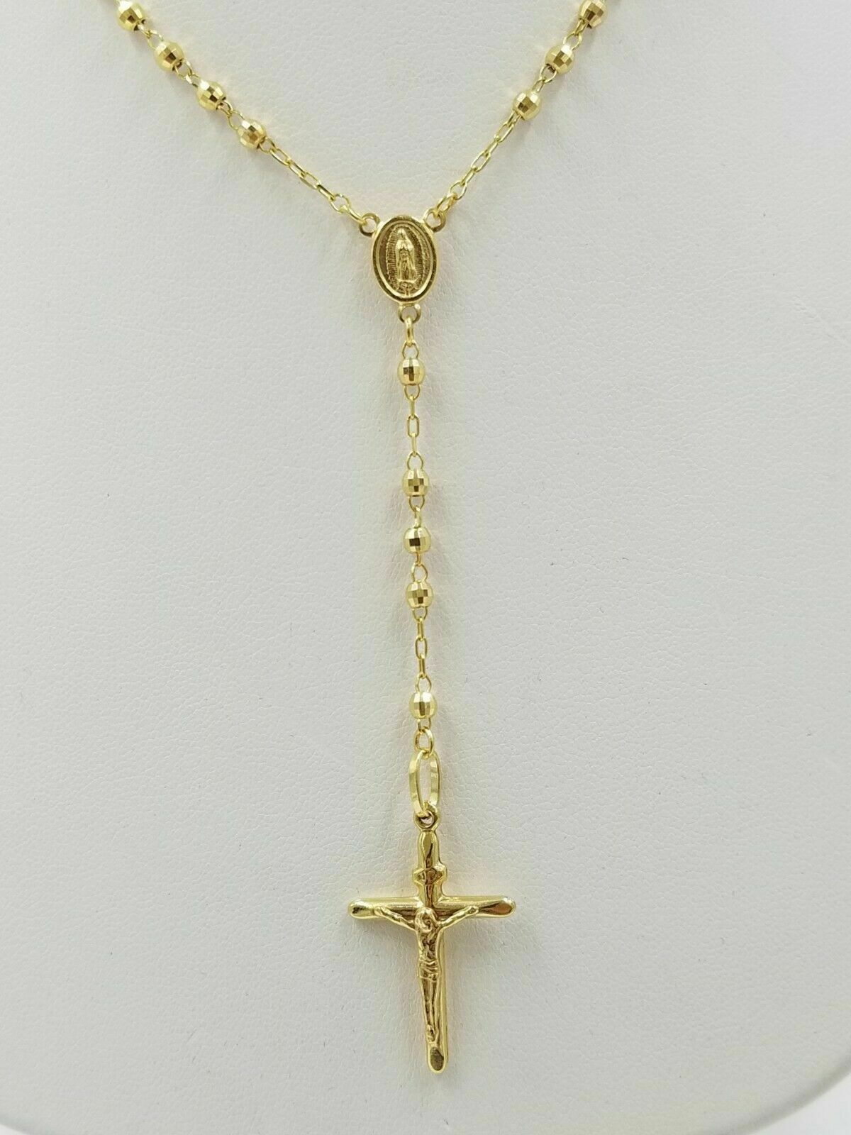 14k Gold Rosary Necklace 18"-24" REAL 14KT Yellow Gold Jesus Cross Chain Pendant