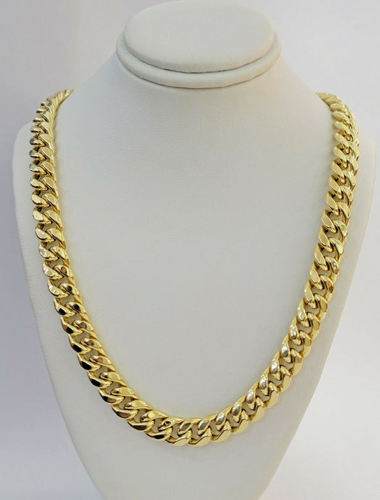 Real 14k Mens Chain Miami Cuban Link Necklace 24"  9mm 14KT Yellow Gold Box lock