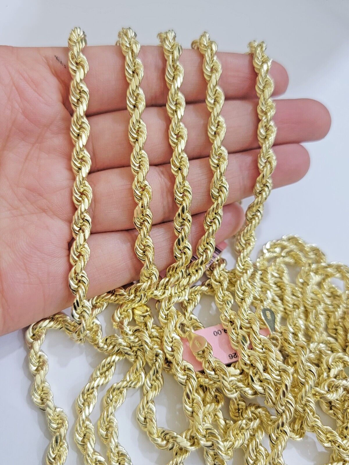 Real 14k Gold Rope chain 20 Inch 5mm Diamond Cuts 14kt Yellow Gold Men Women