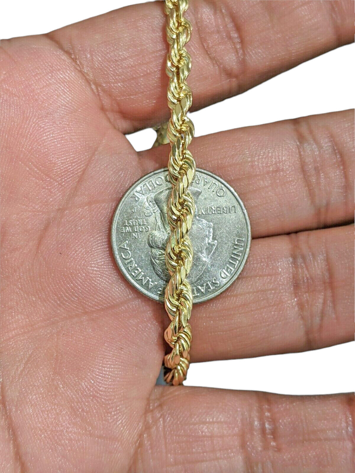 Real 14k Gold Rope chain 20 Inch 4mm Diamond Cuts 14kt Yellow Gold Men Women