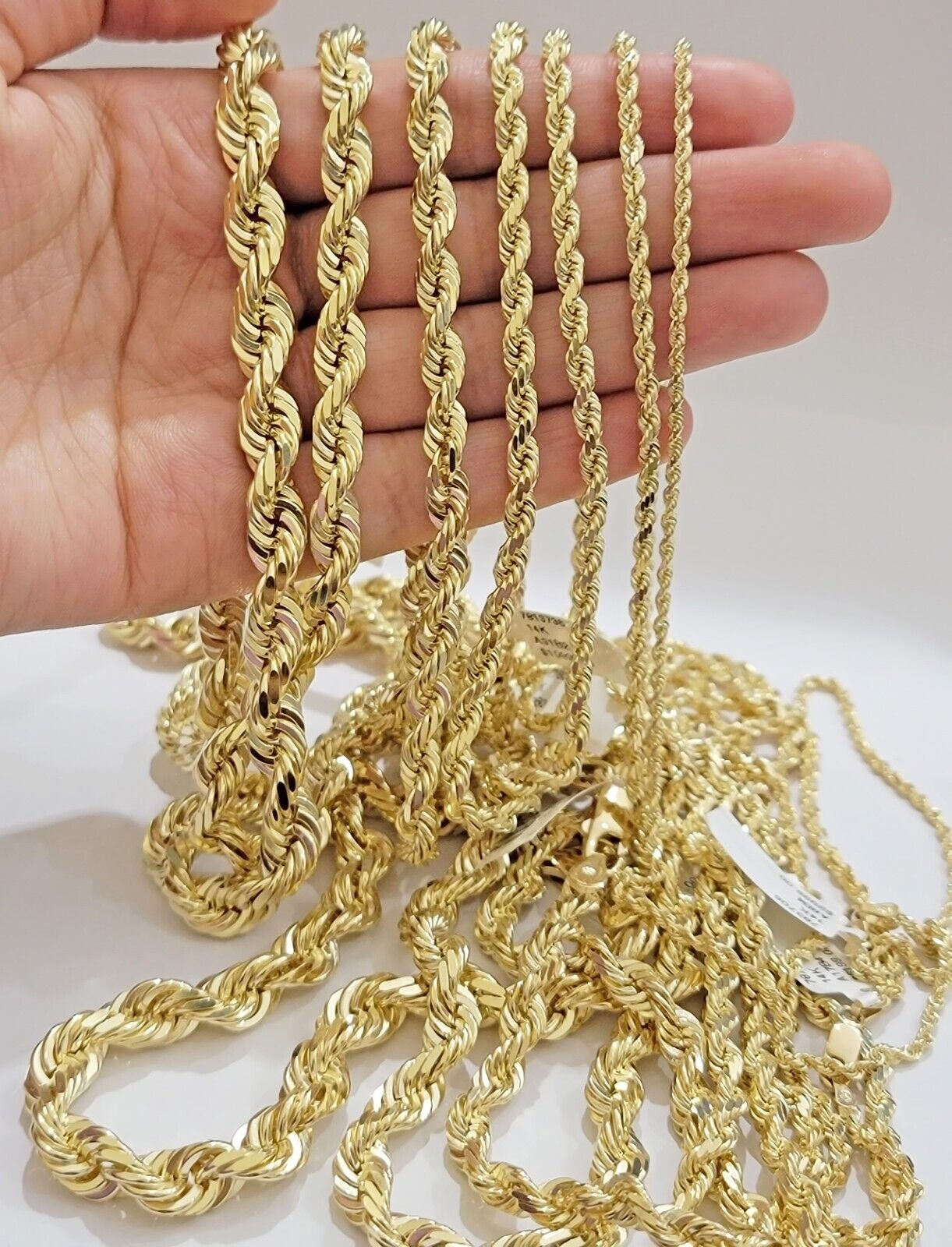 Real 14k Yellow Gold Rope Chain Solid Necklace 2mm-10mm  18"-30" Diamond Cut 14k