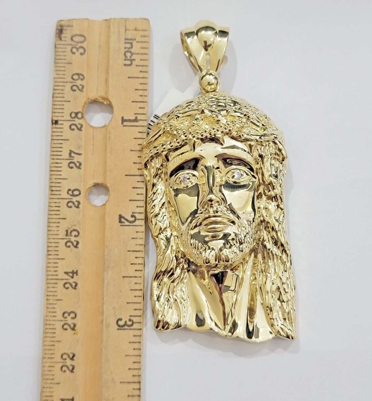 Real 14k Gold Pendant Jesus Head Charm 14kt Yellow Gold 3.1 Inch Long For Men's