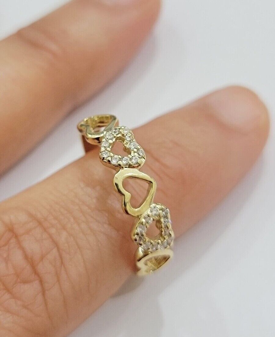 Ladies Ring 10k Yellow Gold Heart 10 KT REAL Unique Engagement Wedding Band SALE