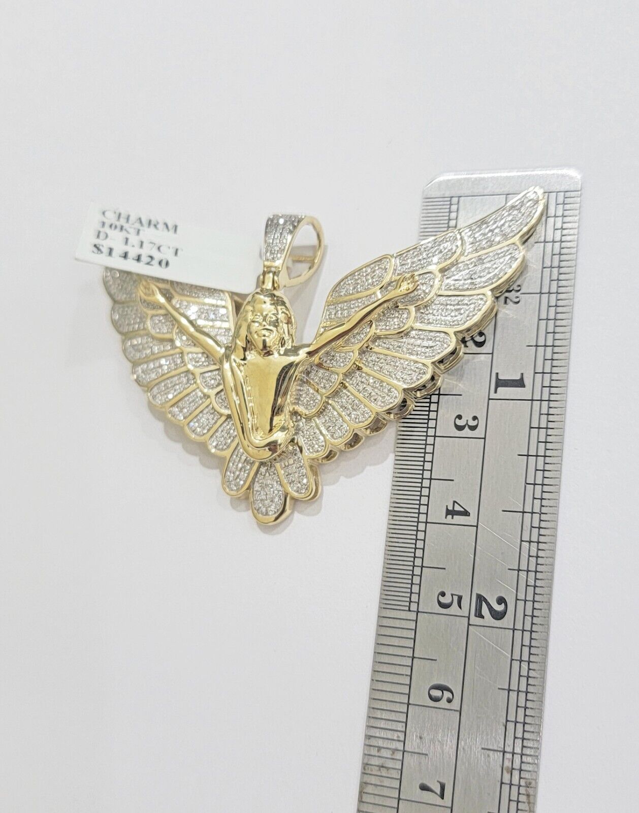 Real Gold Diamond Angel Wing Charm Pendant 10k yellow Gold 1.17 CT Mens 1.5 Inch