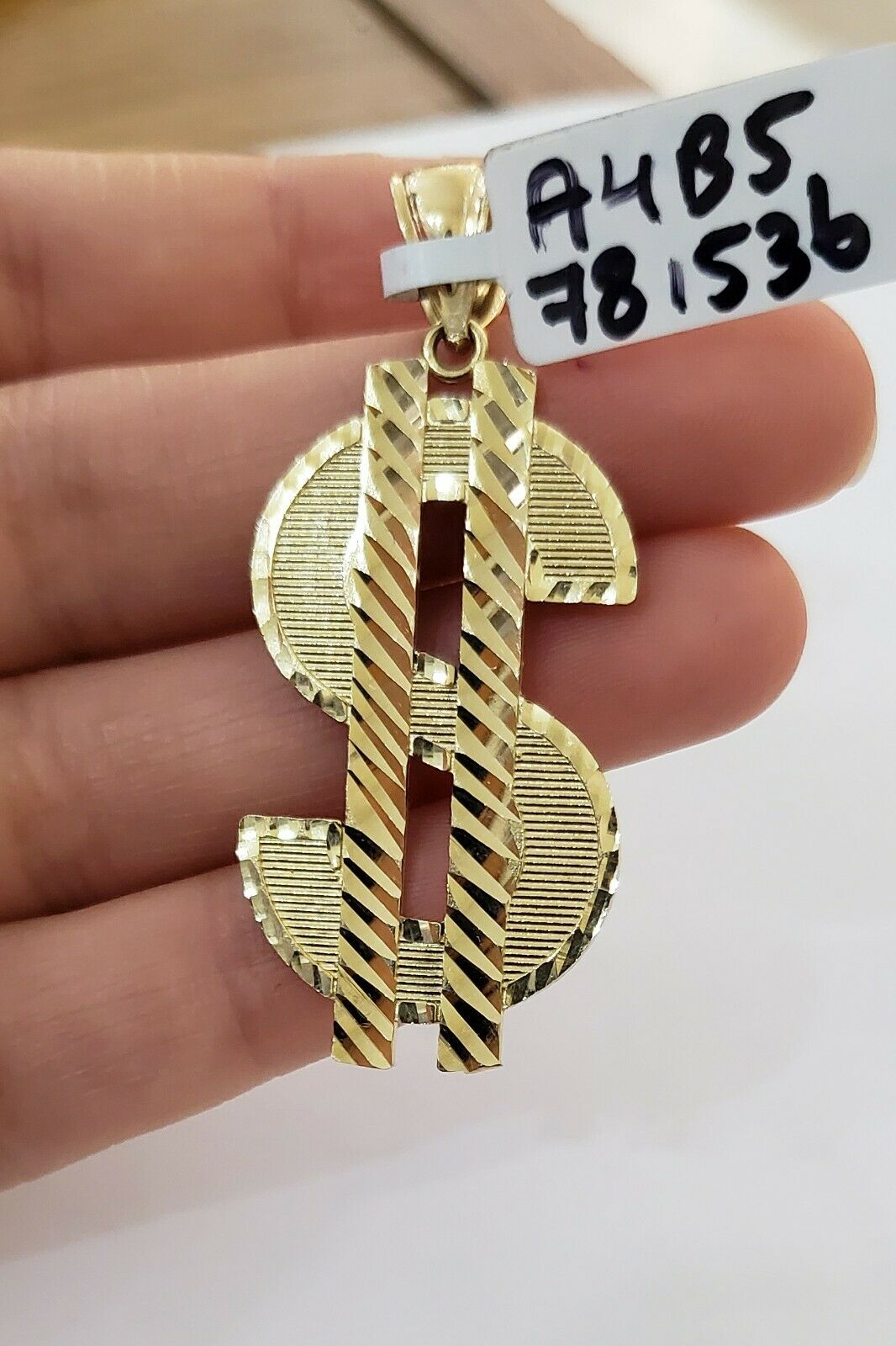 10k Yellow Gold Dollar Sign Pendant 2" Men's Charm Real 10k Gold Diamond Cuts