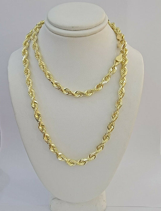 Real 10k Rope Necklace 26" Solid Chain 5mm 10kt Yellow Gld Diamond cut Men Women