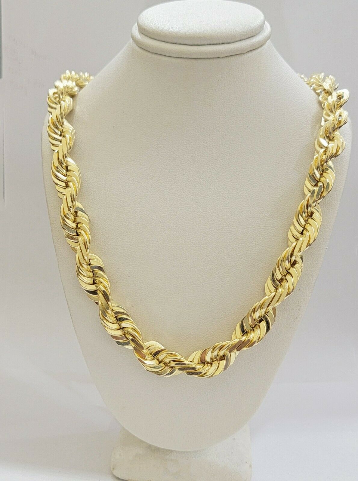 REAL Solid 10k Gold Rope Chain 10mm Necklace 20 22 24 26 Inch Long Diamond Cuts