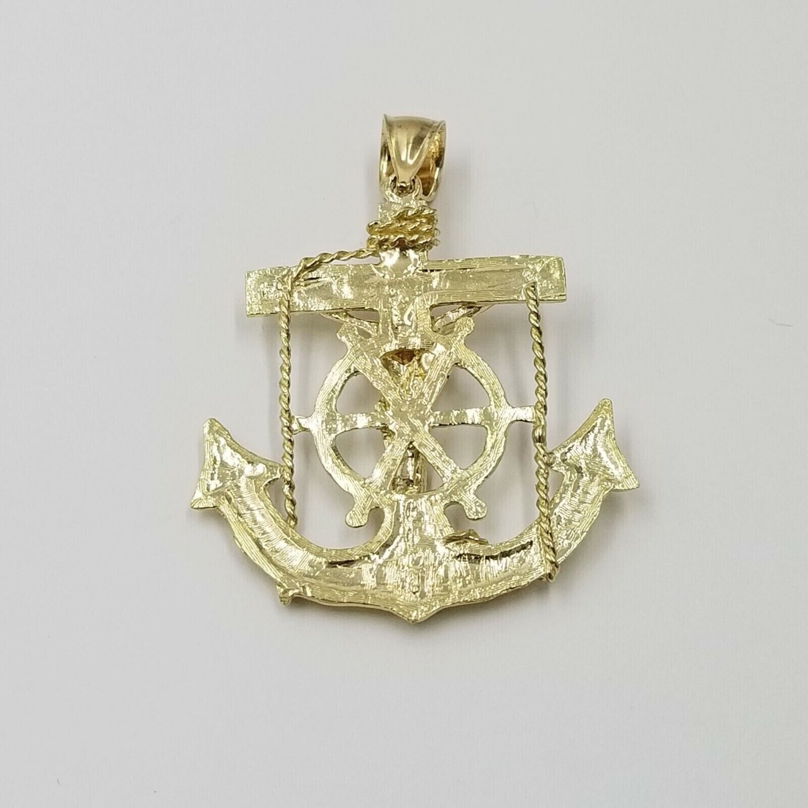 Jesus Anchor Charm Pendant Men's Real 10k Yellow Gold Solid 10kt For Chain