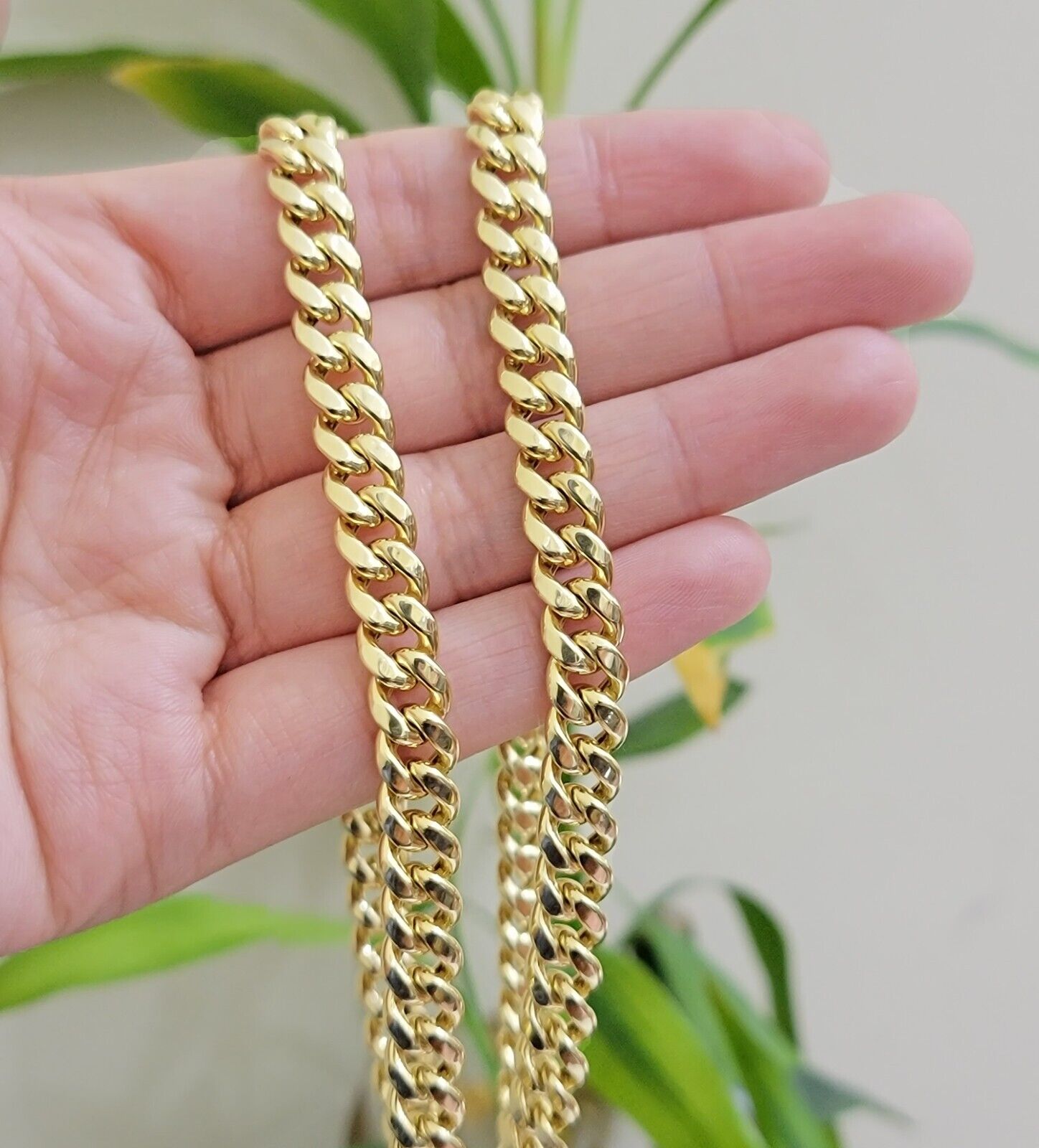 Mens 14k Gold Plated Solid Stainless Steel Miami Cuban Link Chain Or Bracelet