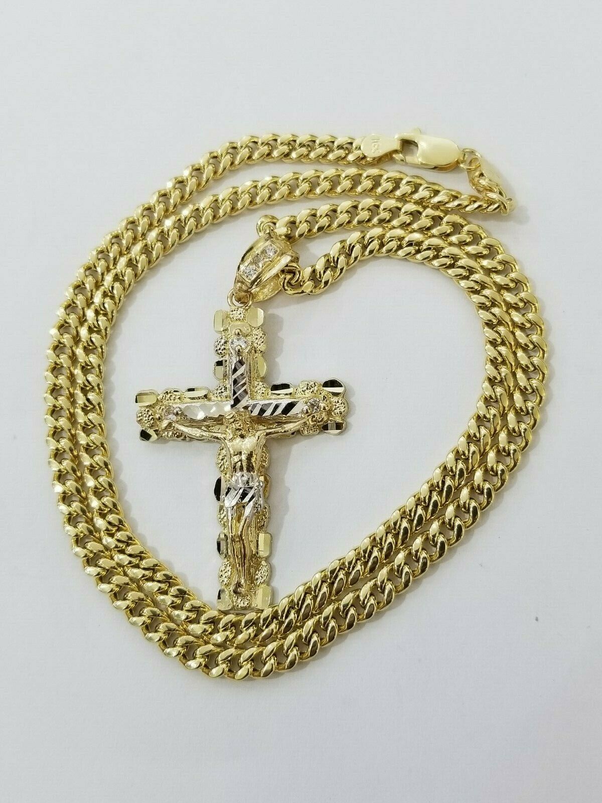 10k Yellow Gold Link Chain Pendant 5mm 18"-28" Miami Cuban Necklace Cross Charm