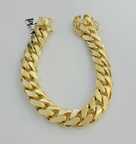 Real Gold Bracelet Solid 10k Mens Miami Cuban Link 13mm 10 kt Yellow Gold Box 8"