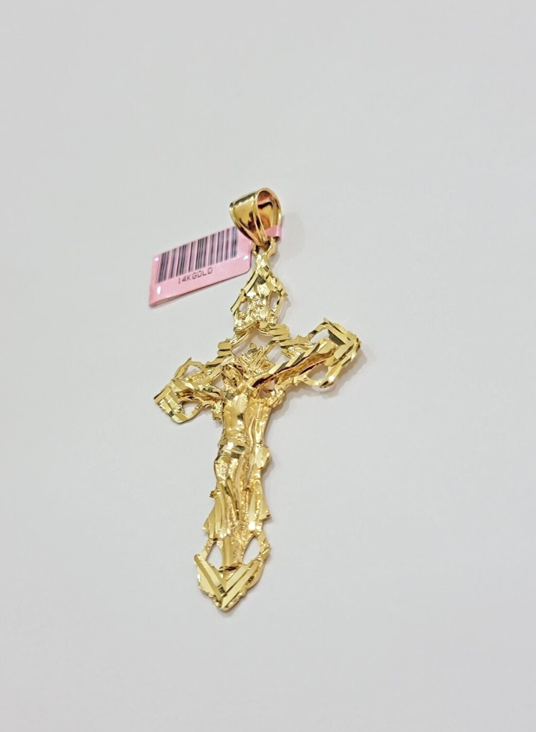 14k Yellow Gold Jesus Cross Charm Pendant 3 Inches Crucifix Chain Necklace SALE
