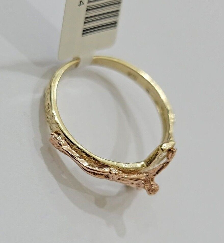 Ladies Ring 10k Yellow Rose Gold Jesus Cross REAL Crucifix Unique Band For SALE