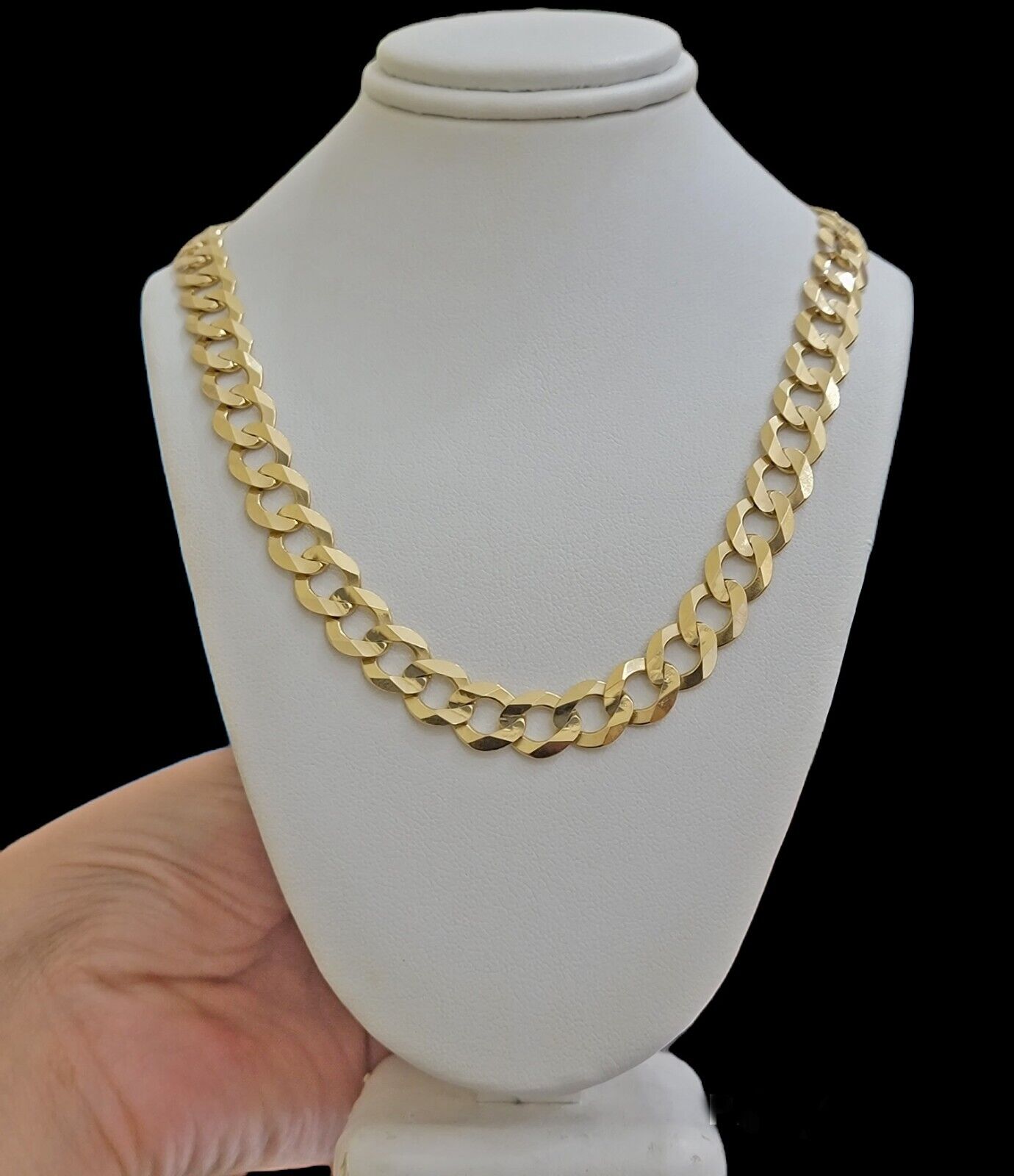 Solid 10K Yellow Gold Cuban Curb Link Chain Necklace 10mm 28 Inch Men, Real 10kt