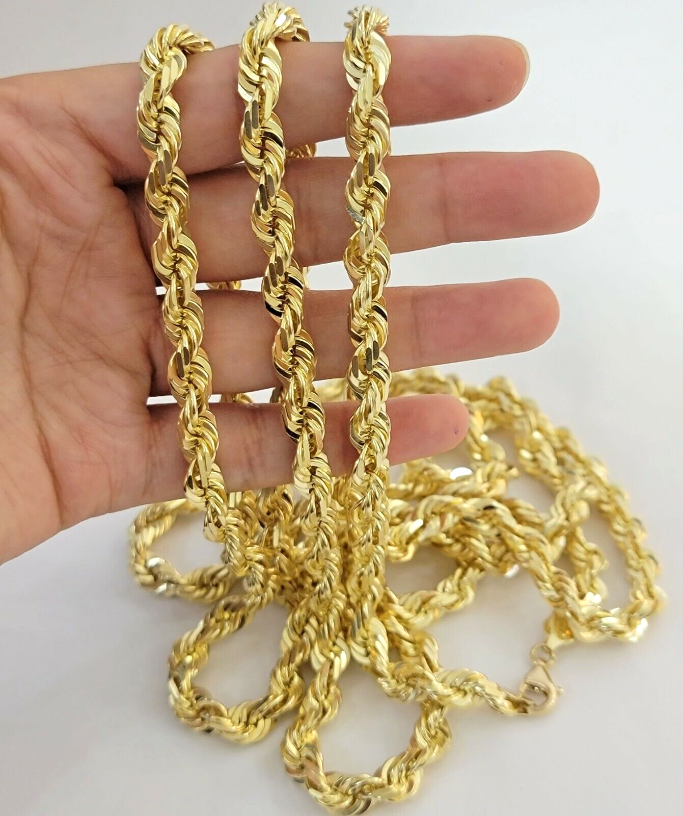 9mm Rope Chain Necklace 10k Yellow Gold 24" Inch Diamond Cuts Solid REAL 10KT