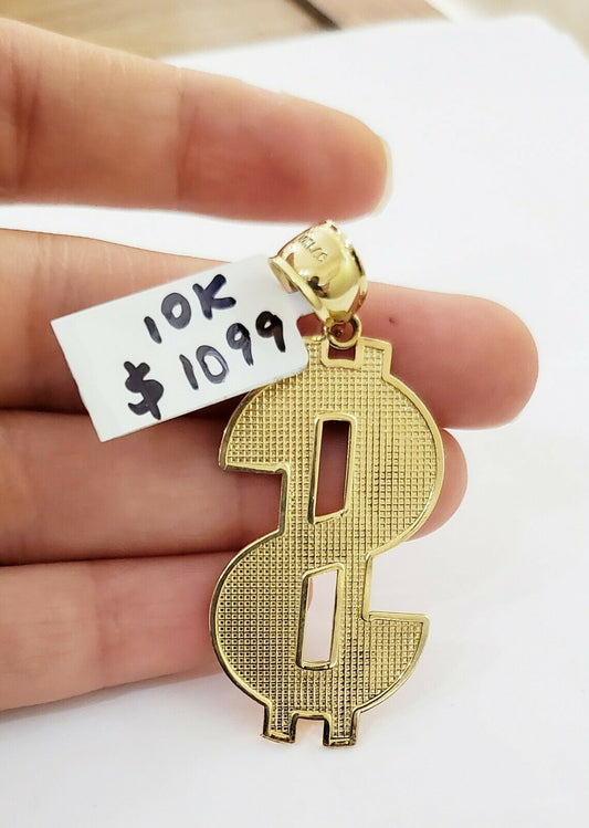 10k Yellow Gold Dollar Sign Pendant 2" Men's Charm Real 10k Gold Diamond Cuts