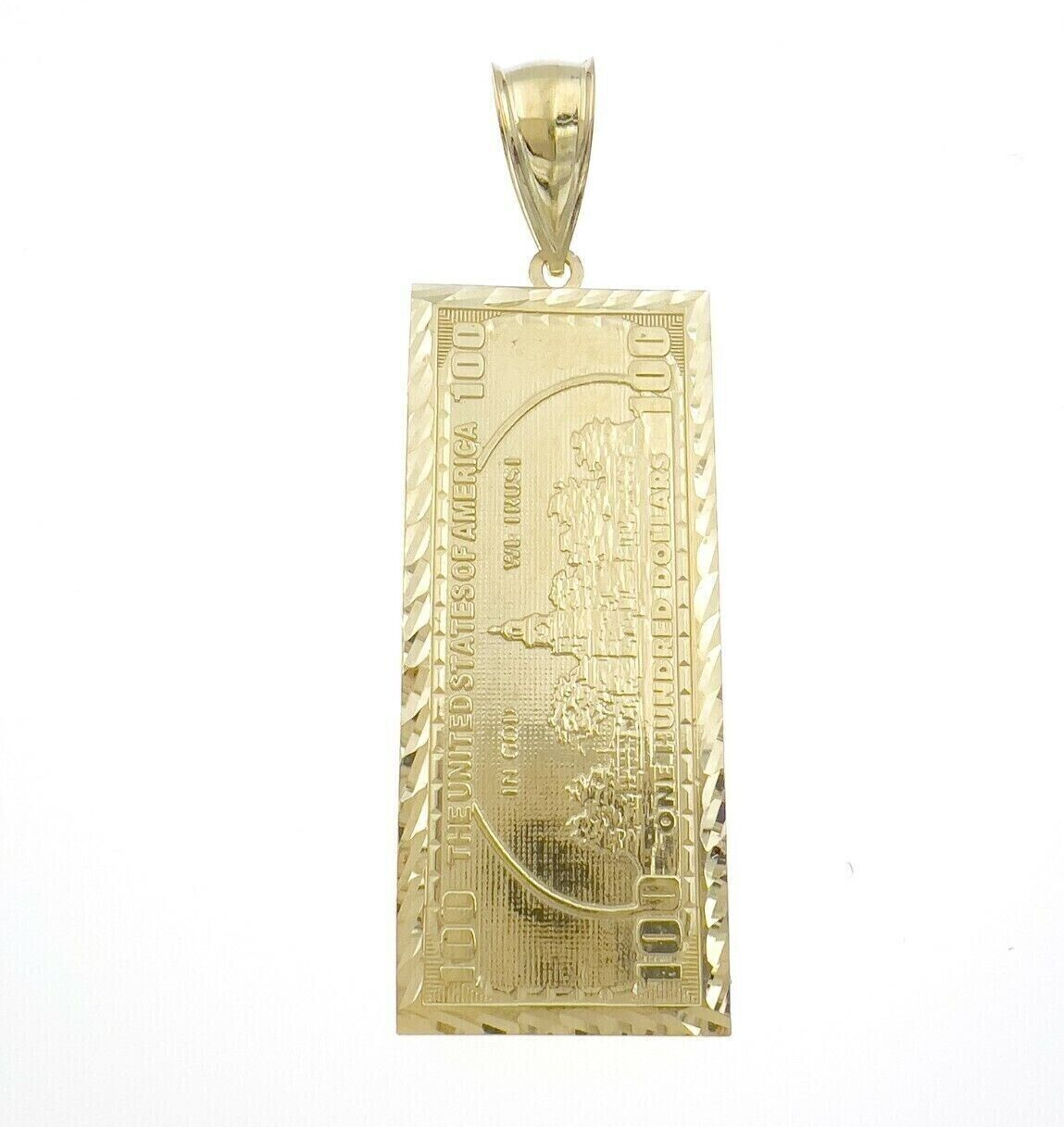 10k Yellow Gold Charm Pendant 100 Dollar Bill Mens REAL 10KT