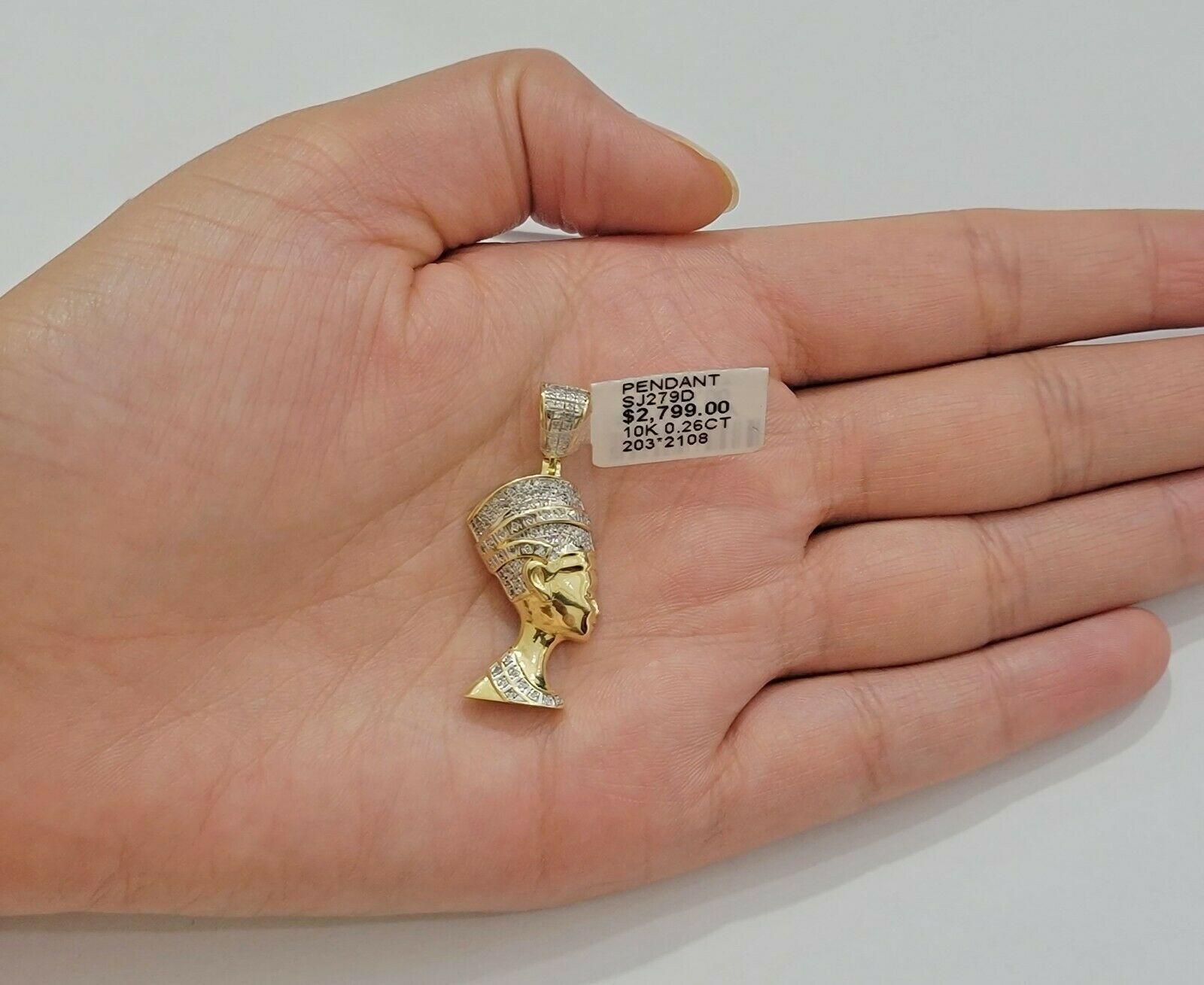 REAL 10k Gold Diamond Pendant Pharaoh Head Charm 1/4 Ct Natural Diamonds Mens