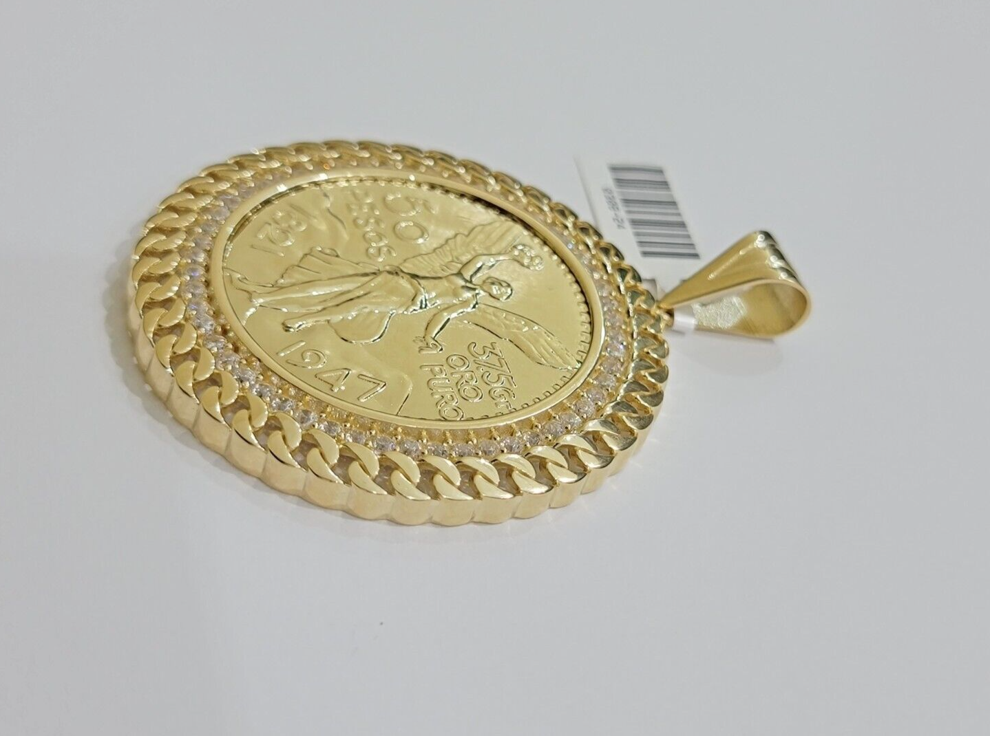 1947 Mexican Centenario Coin Charm Pendant Replica 50 Pesos With Bezel 10kt Gold