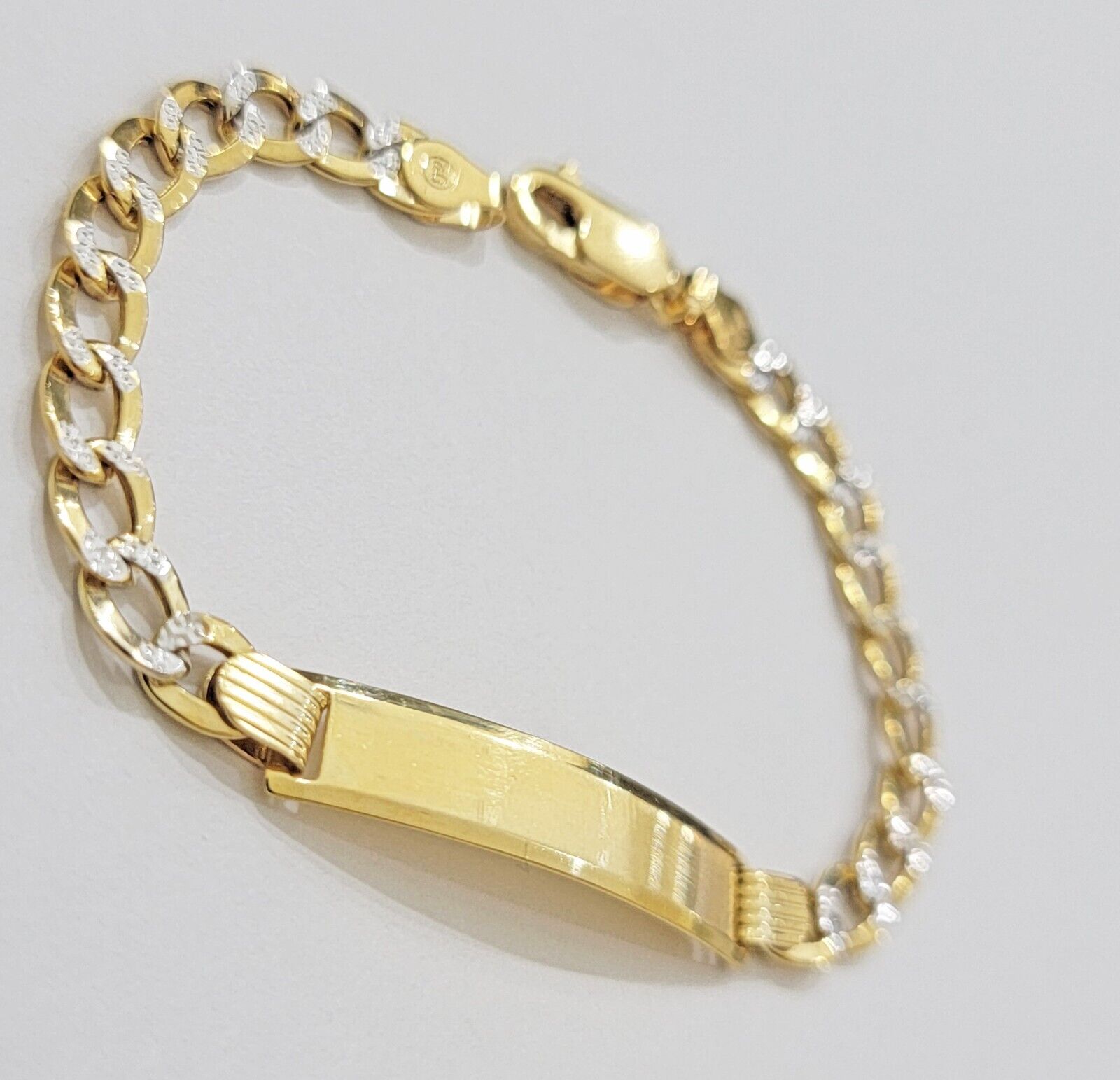 REAL 10k Gold Baby Bracelet ID Cuban curb Link Two-tone style 5mm 6 Inch Kids BR