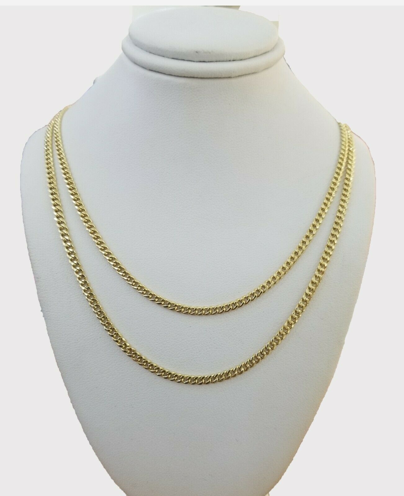 Real Gold 10kt Necklace Miami Cuban Link 16" 18" 2.5mm Women Layer Chain 2 piece