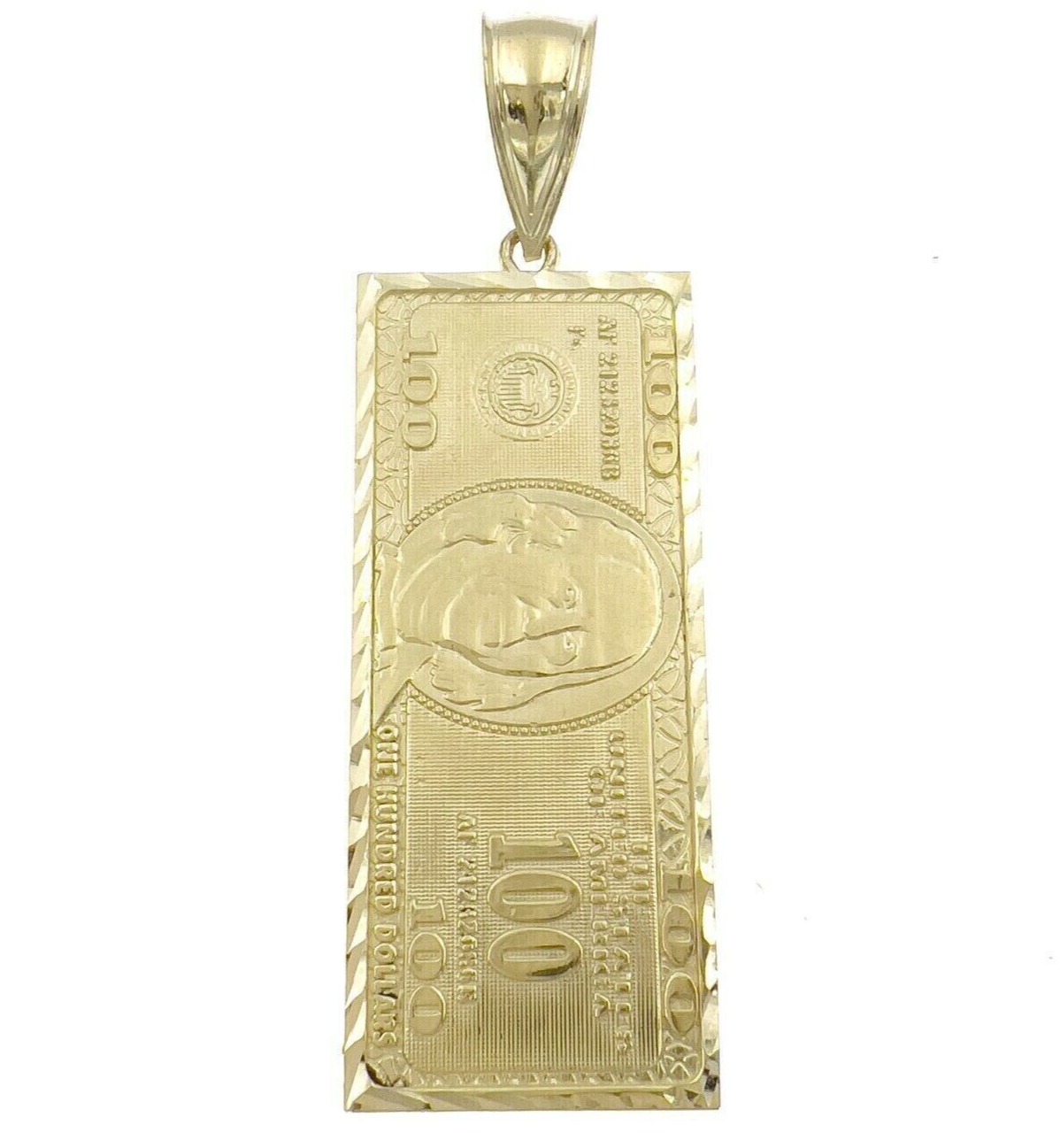 10k Yellow Gold Charm Pendant 100 Dollar Bill Mens REAL 10KT