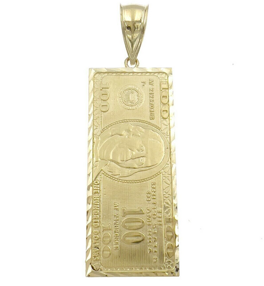 10k Yellow Gold Charm Pendant 100 Dollar Bill Mens REAL 10KT With FREE SHIPPING