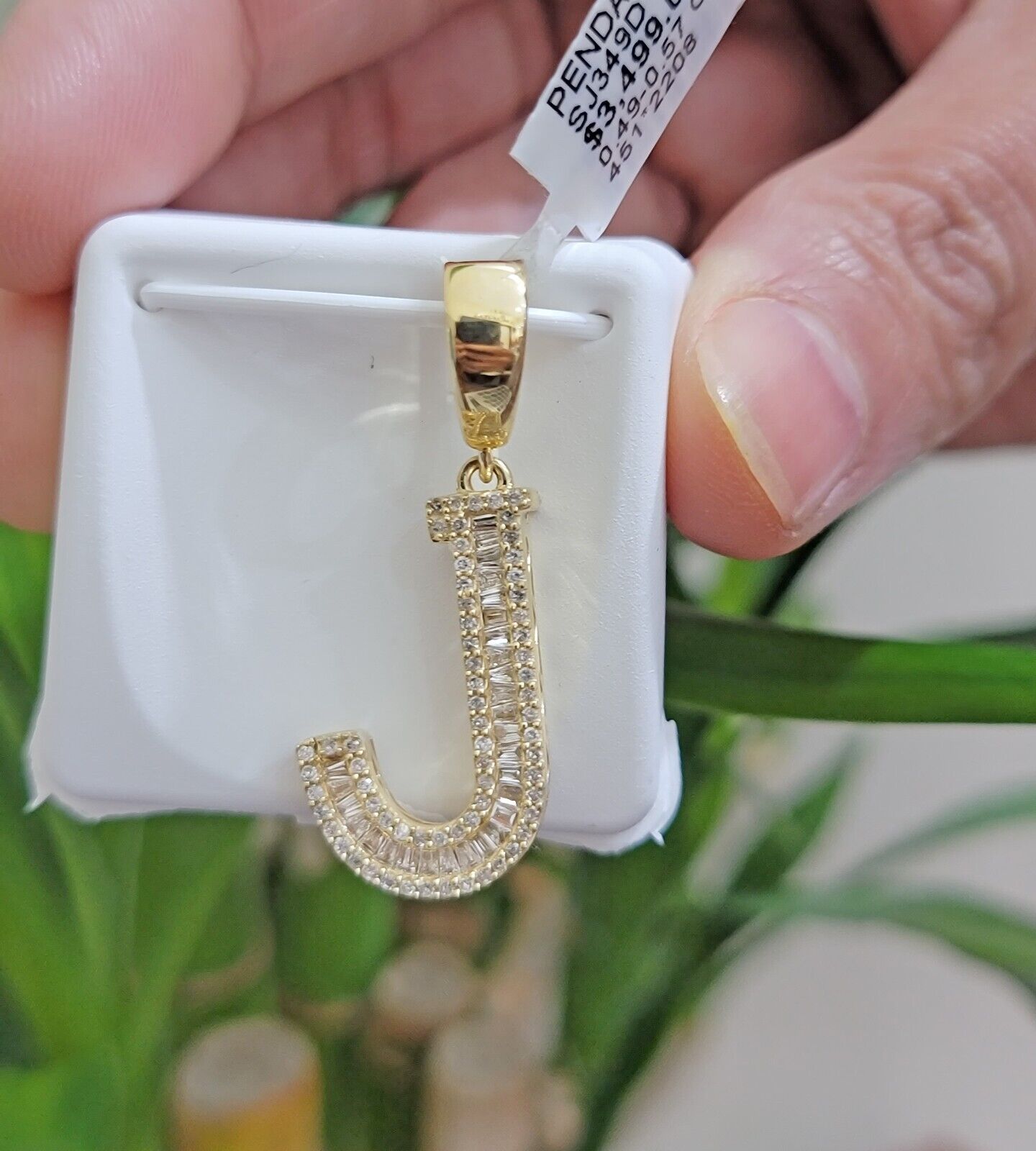 10k Gold Pendant Initial Charm Natural Diamond A-Z Alphabet Baguette & Round Dia