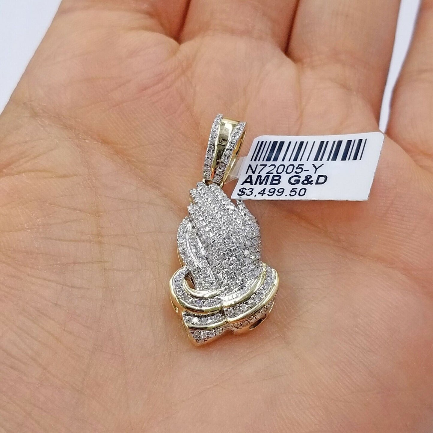 Real Diamonds Praying hand Charm Pendant 0.45CT Diamond ,10KT Real Yellow Gold