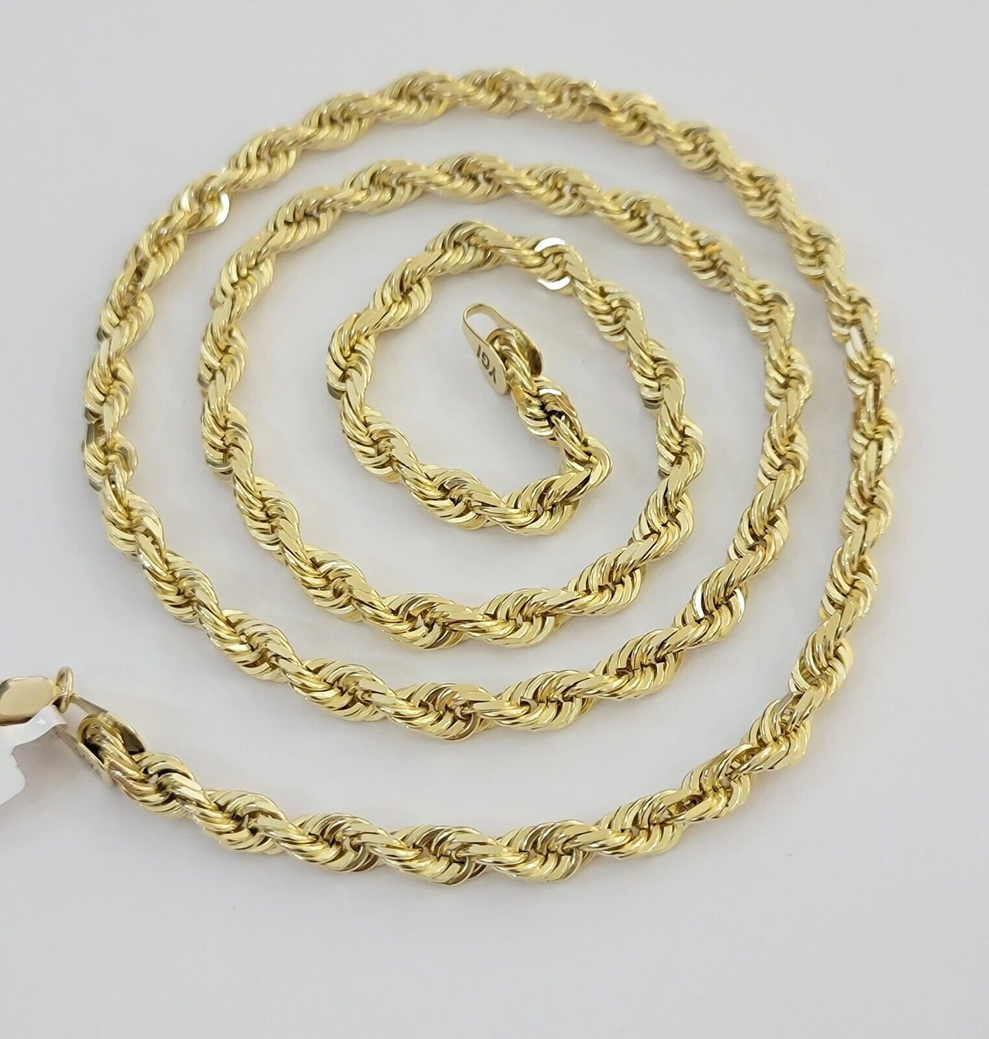 Real Solid 10k Rope Necklace 6mm Chain 18"-30" Inch 10kt Yellow Gold Diamond Cut