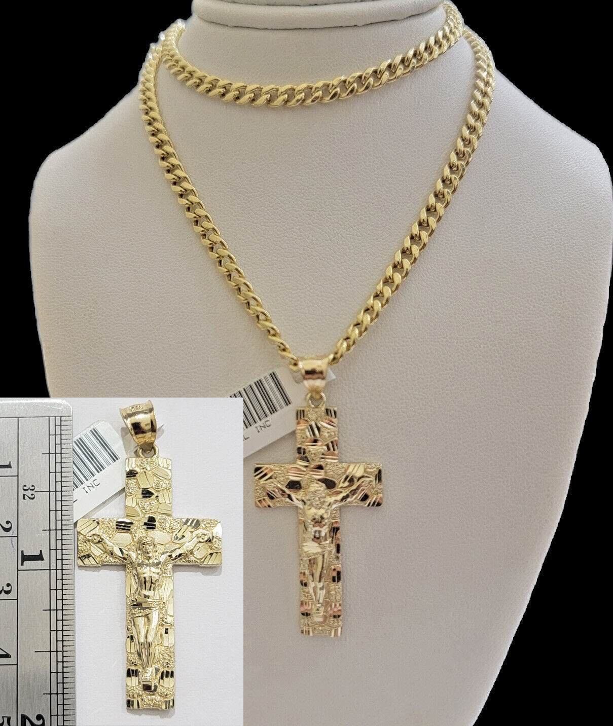 Real 10kt Gold Nugget Charm Pendant &Miami Cuban Link Chain Necklace 5mm 26" SET